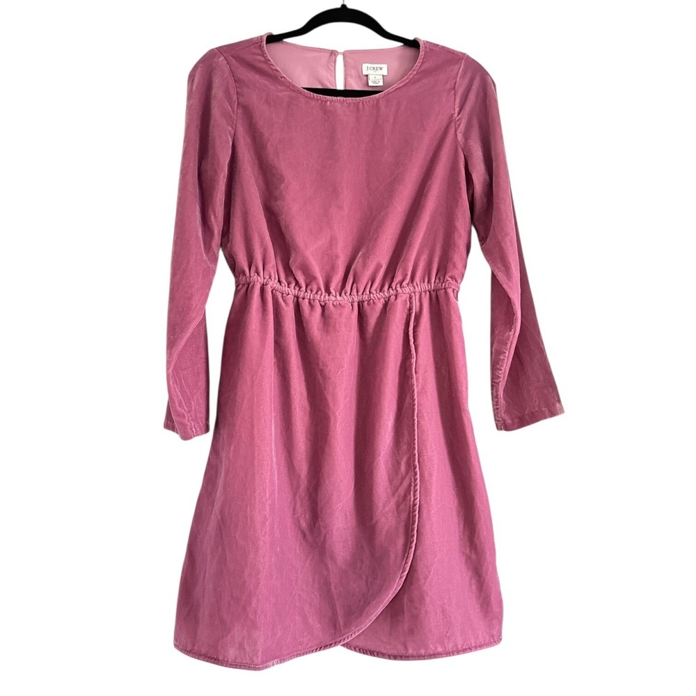 J.Crew Velvet Dress Long Sleeve Tulip Hem Pink Mauve Party Cocktail Size‎ 2